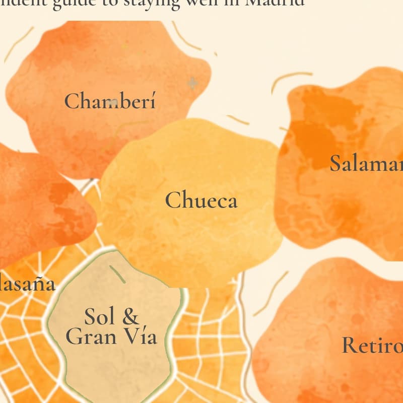 Illustrated map crop showing where Chueca sits in Madrid